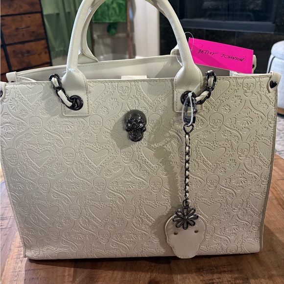 Betsey Johnson Cream Skull Embossed Tote Bag NWT Halloween Release 2025 - Picture 1 of 13